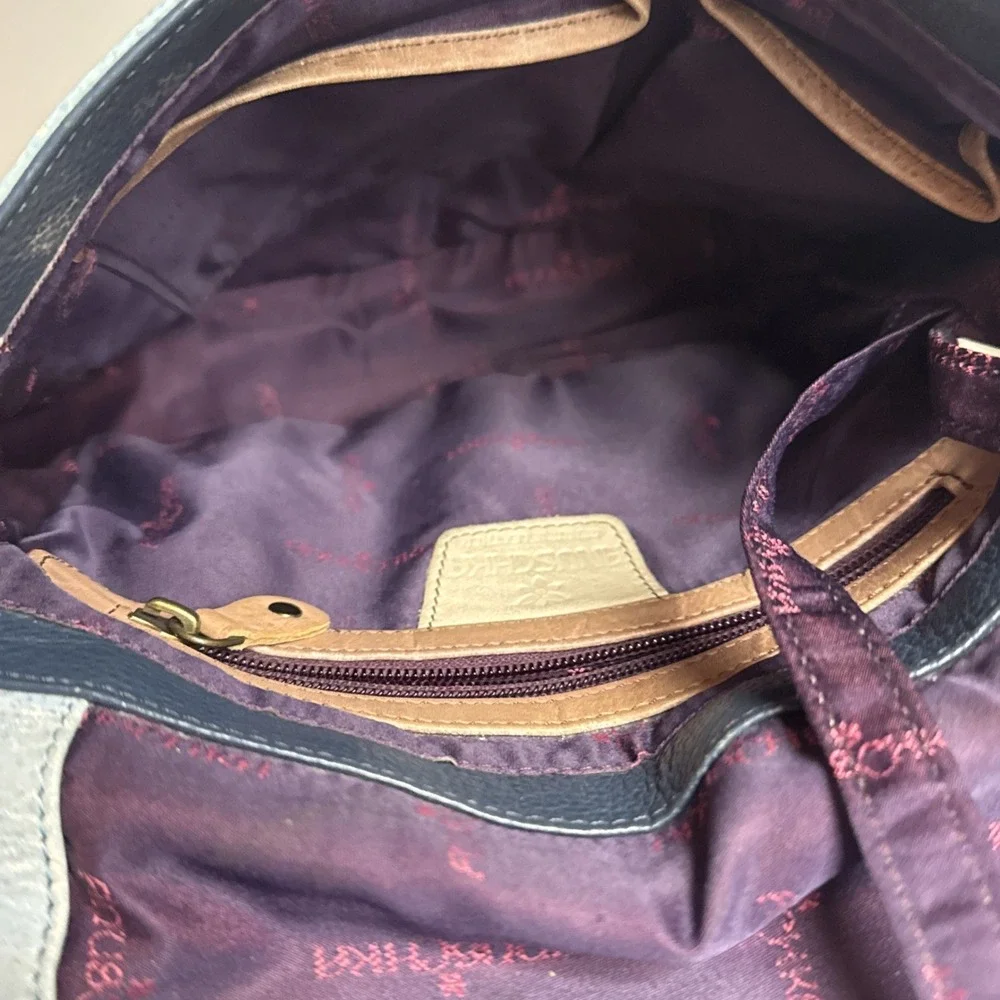 Anuschka Hand Painted‎ Floral Butterfly Leather Shoulder Bag Blue Bug Insect